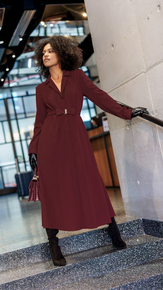 Burgundowa rozpinana sukienka