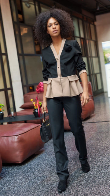 Czarny Soft Jacket / Spodnie / Róża