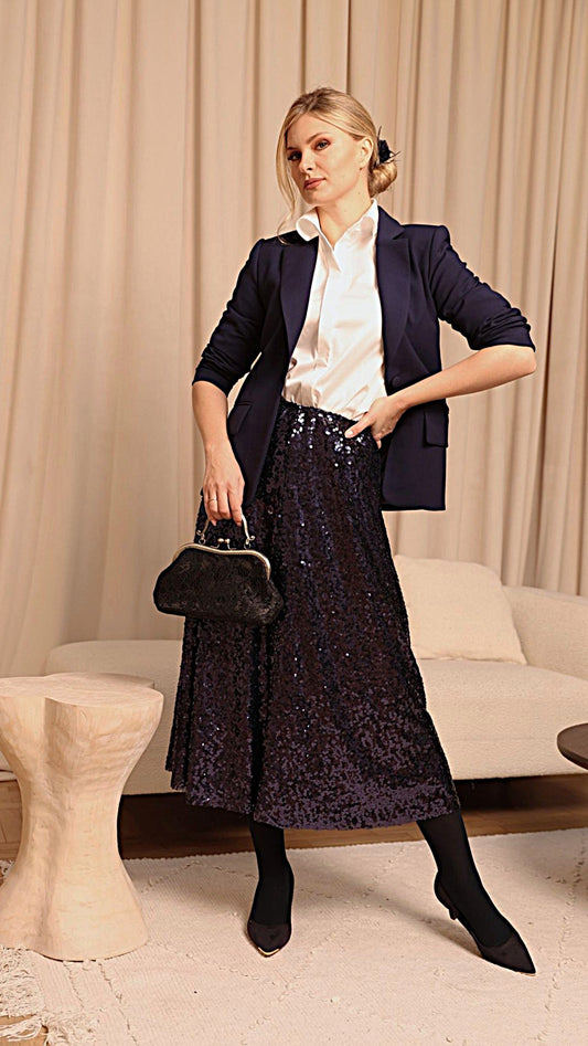 Cekinowa granatowa spódnica