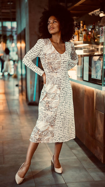 Sukienka midi z dwóch printów