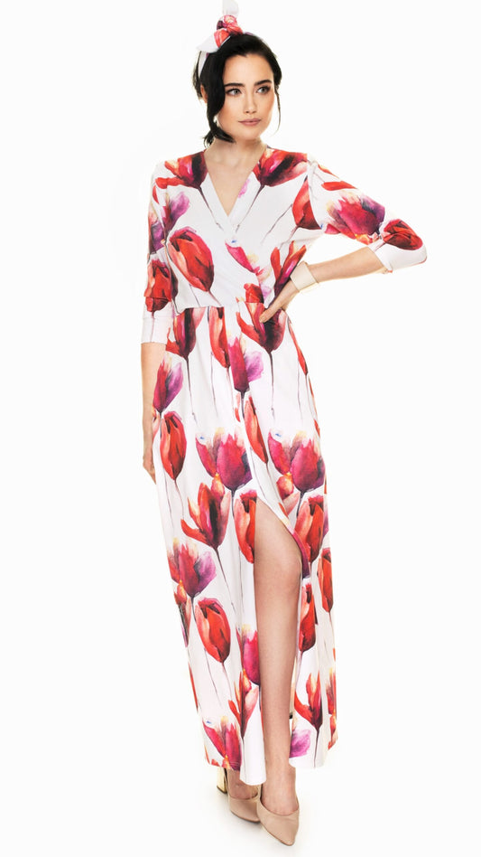 Kopertowa sukienka maxi Tulips